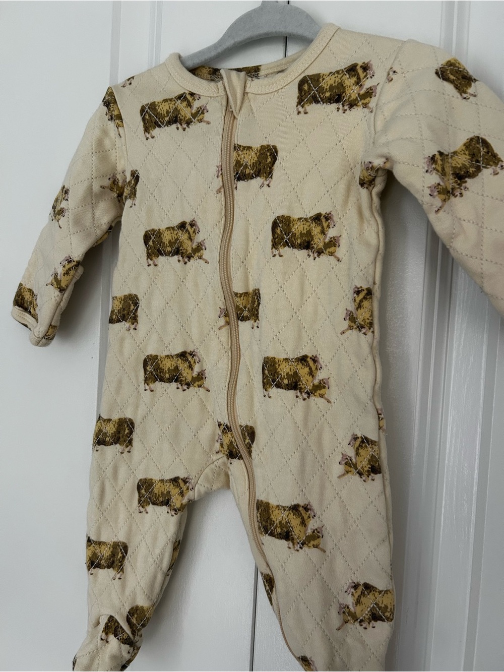 Kate Quinn quilted footie organic cotton yellow cream sheep 0-3 months